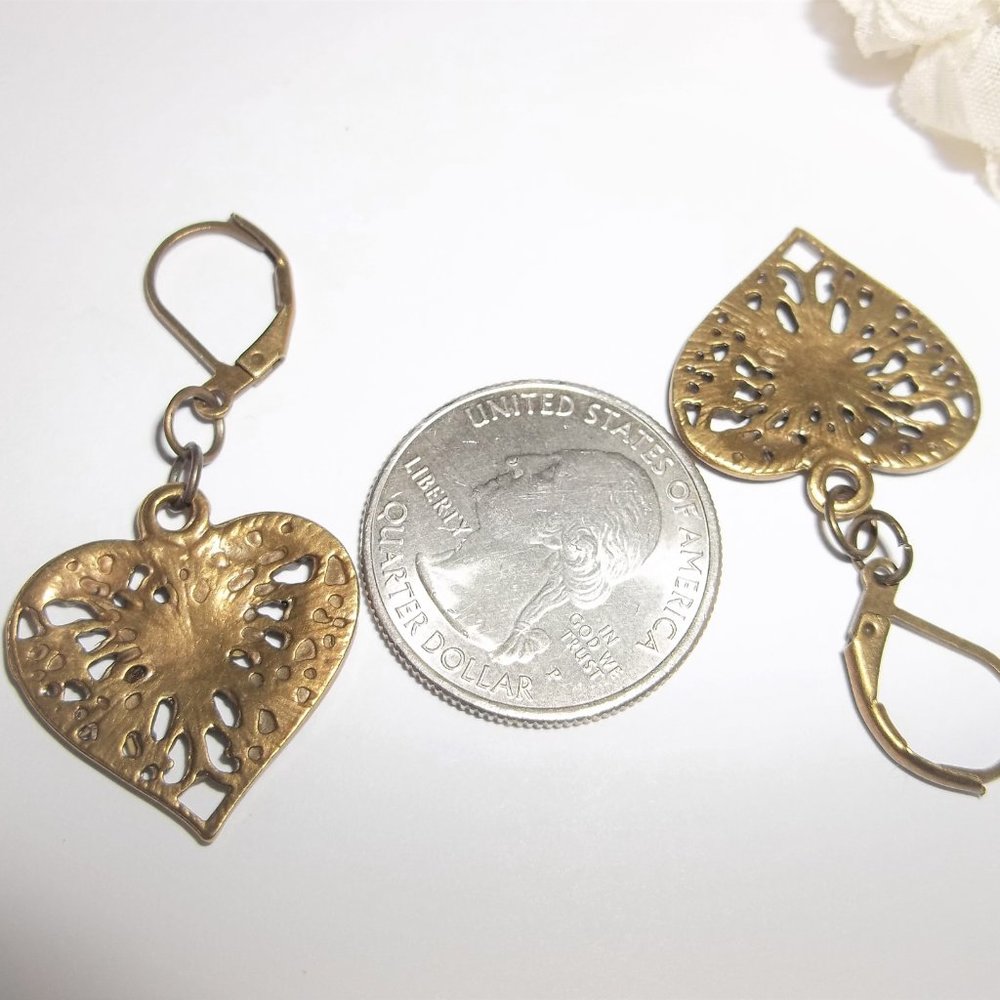Earrings Bronze Heart Butterfly Dangle Drop Earrings Set Earring Boho NWT A176 - Picture 3 of 8